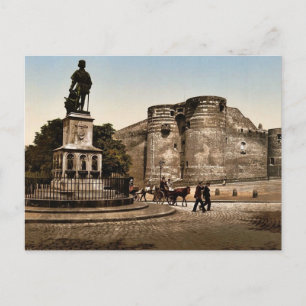 Statue and castle of King Rene, Angers, France cla Postcard