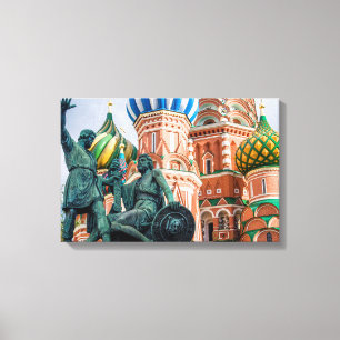 Statue And St Basil'S Basilica Canvas Print