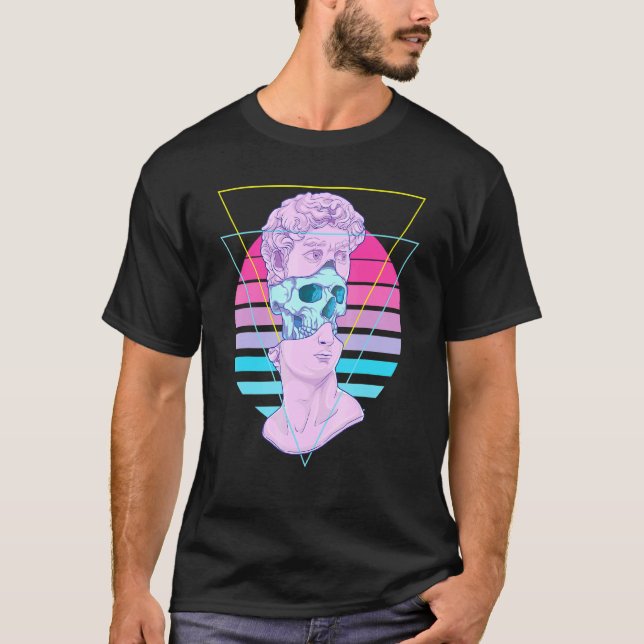 Statue David Bust Glitch Skull 80s Vaporwave Paste T-Shirt (Front)