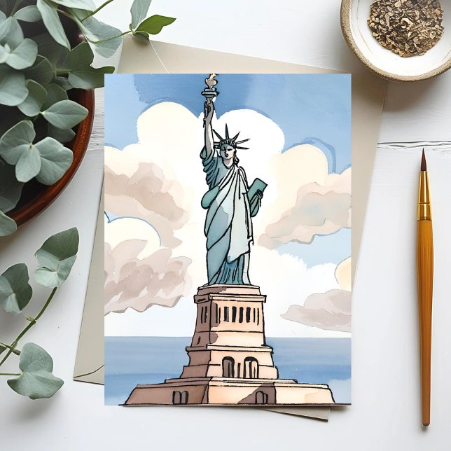 Statue de la Liberté | Carte de repère aquarelle (Créateur téléchargé)