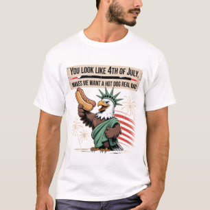 Statue Eagle Hot Dog 4th of July Funny Art T-Shirt