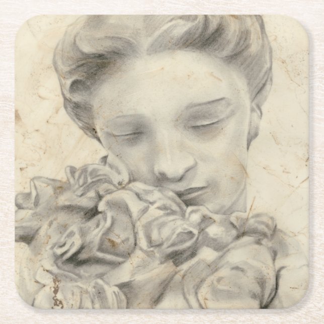 Statue in the Garden I Square Paper Coaster (Front)