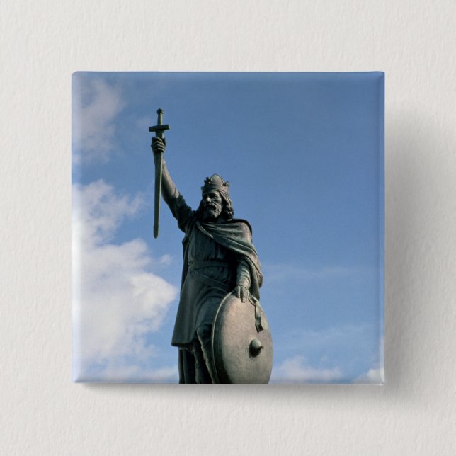 Statue of Alfred the Great 2 Inch Square Button (Front)