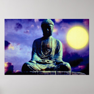 Statue of Buddha with sun Poster