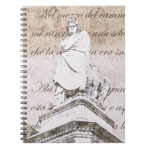Statue of dante Allighieri with the Divine Comedy Notebook