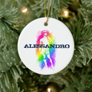 Statue of David Rainbow Watercolor  Personalized  Ceramic Ornament