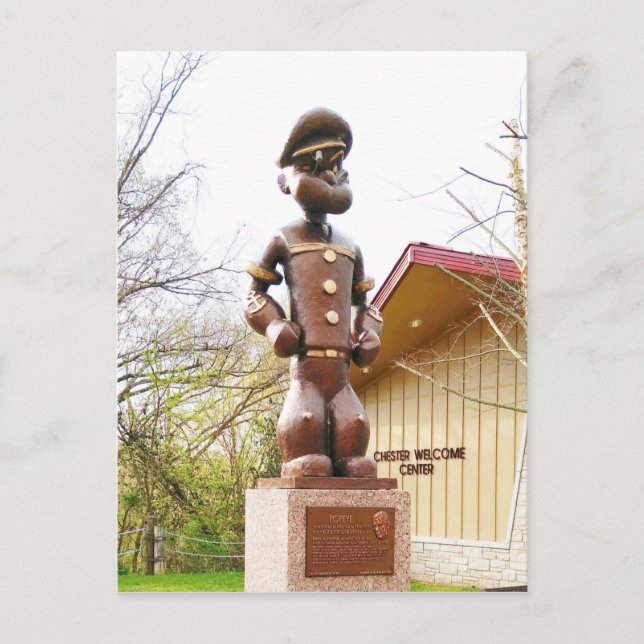 Statue of Elzie Crisler Segar's Popeye Character Postcard (Front)