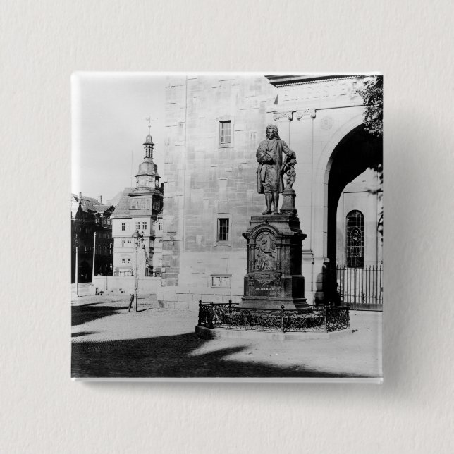 Statue of Johann Sebastian Bach 2 Inch Square Button (Front)