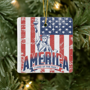 Statue of Liberty America - Land of the Free Ceramic Ornament