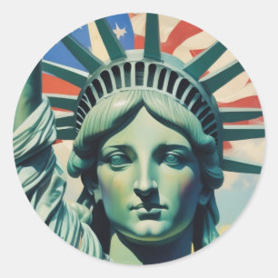 Statue of Liberty & American Flag Art New York Classic Round Sticker