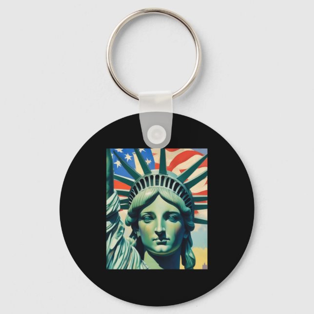 Statue Of Liberty American Flag Art New York T Shi Keychain (Front)