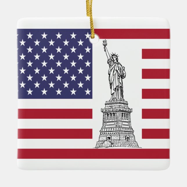 Statue of Liberty & American Flag Ornament (Front)