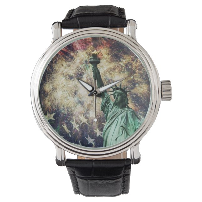 Statue of Liberty & American Flag with Fireworks Watch (Front)