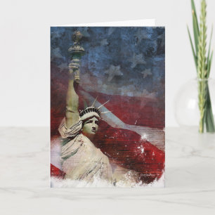 Statue of Liberty and American Flag Card