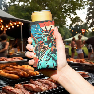 Statue of Liberty and American Flag Seltzer Can Cooler