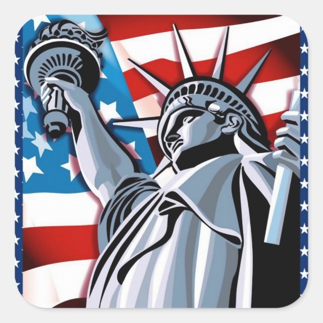Statue of Liberty and American Flag Square Sticker (Front)
