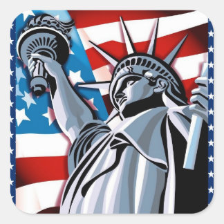 Statue of Liberty and American Flag Square Sticker