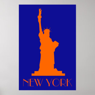 Statue Of Liberty and New York In Orange and Blue Poster
