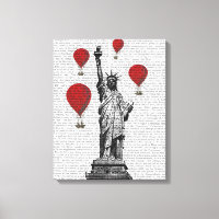Statue Of Liberty and Red Hot Air Balloons