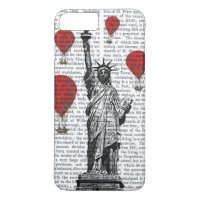 Statue Of Liberty and Red Hot Air Balloons