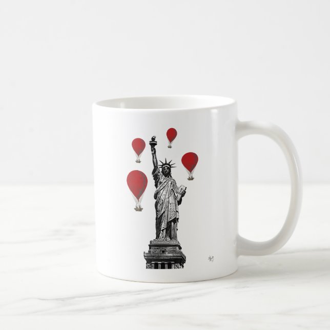 Statue Of Liberty and Red Hot Air Balloons Coffee Mug (Right)