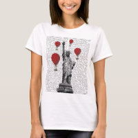 Statue Of Liberty and Red Hot Air Balloons