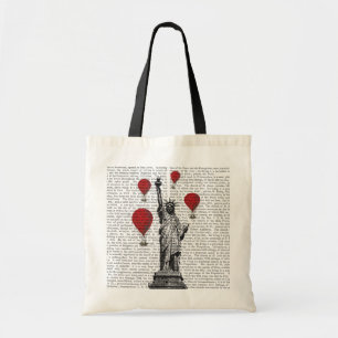 Statue Of Liberty and Red Hot Air Balloons Tote Bag