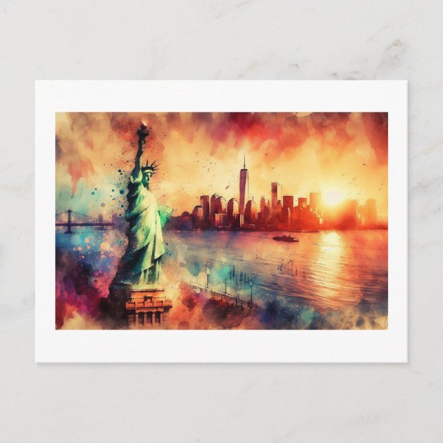 Statue of Liberty at Sunset,  Postcard (Front)
