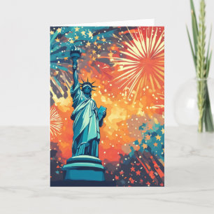 Statue of Liberty Colourful Stars Holiday Card