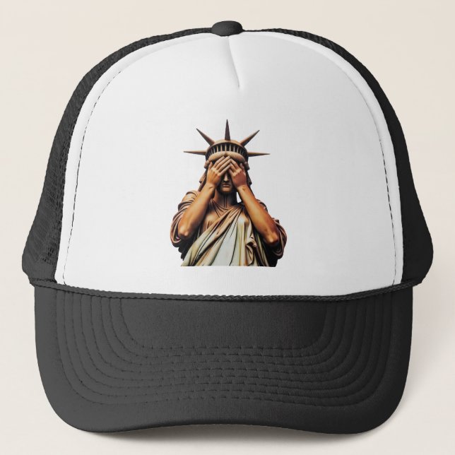 Statue of Liberty covering her face in shame Trucker Hat (Front)
