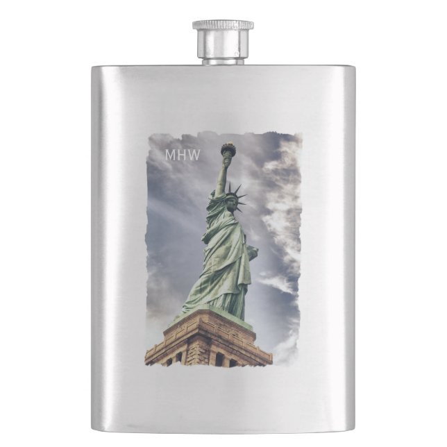 Statue of Liberty custom monogram flask (Front)