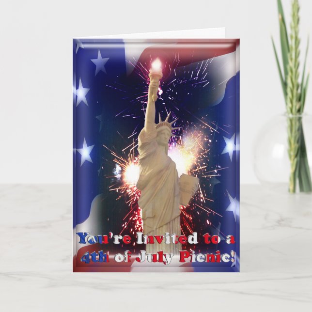 Statue of Liberty, Fireworks & American Flag Invitation (Front)