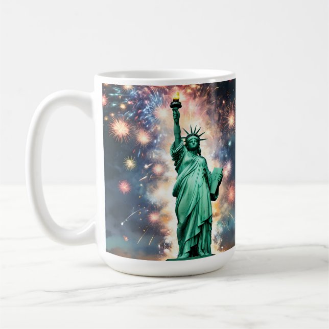 Statue Of Liberty Fireworks Independence Day, Coffee Mug (Left)