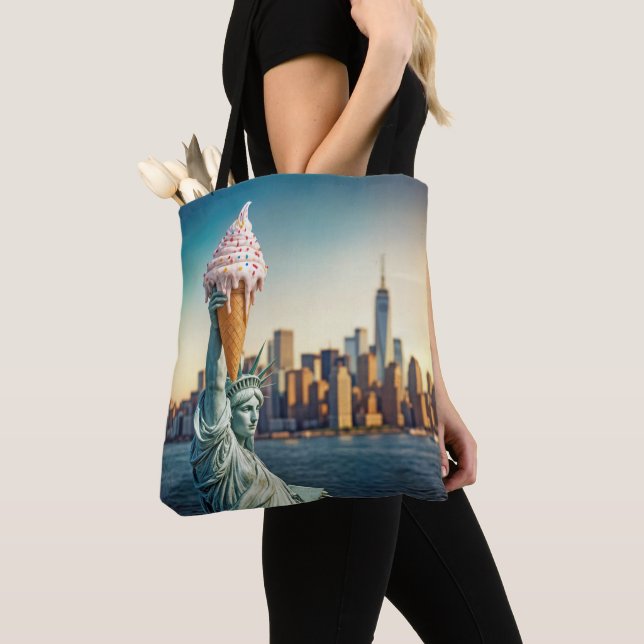 Statue of Liberty Holding an Ice Cream Cone Tote Bag (Close Up)