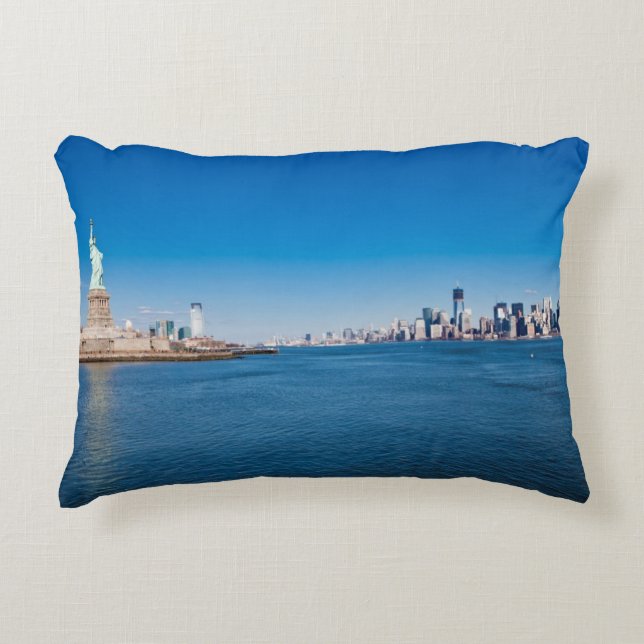 Statue of Liberty, Hudson River and Manhattan Accent Pillow (Front)