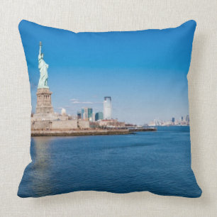 Statue of Liberty, Hudson River and Manhattan Throw Pillow