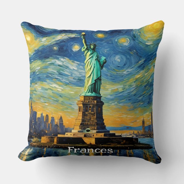 Statue of Liberty Impressionism Throw Pillow (Front)