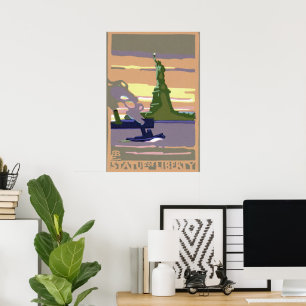 Statue of Liberty in New York City, Vintage Travel Poster