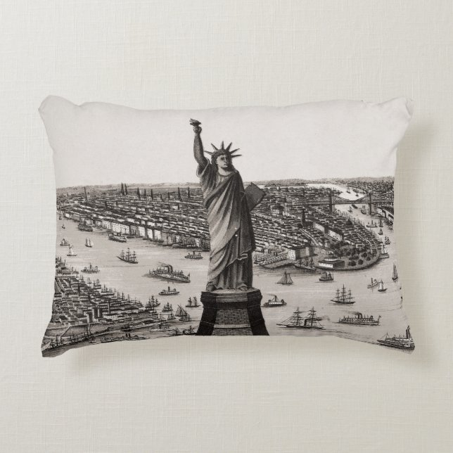 Statue Of Liberty In New York Harbour Decorative Pillow (Front)