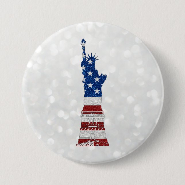 Statue Of Liberty July 4th Glitter 3 Inch Round Button (Front)
