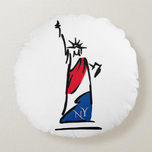 Statue of Liberty / Lady Liberty Stripes Round Pillow