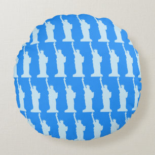 Statue of Liberty New York Elegant Pattern Blue Round Pillow