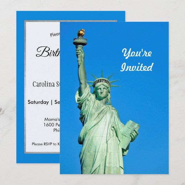Statue of Liberty New York Photo Birthday Invitation (Front/Back)