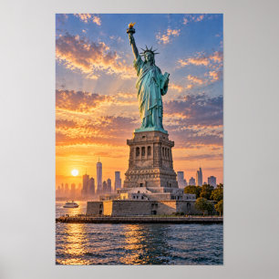 Statue of Liberty New York Sunset Wall Art