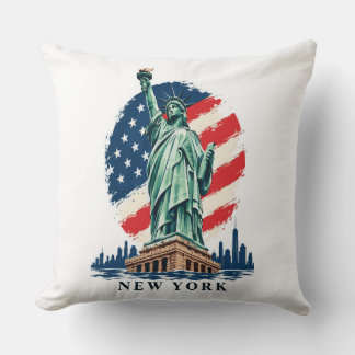 Statue of Liberty New York USA Flag Throw Pillow