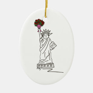 Statue of Liberty NYC Valentine Rose Bouquet Ceramic Ornament