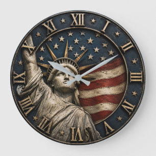 Statue of Liberty Patriotic American Flag USA Large Clock