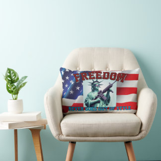 Statue of Liberty Patriotic Sunglasses M4 Rifle Lumbar Pillow