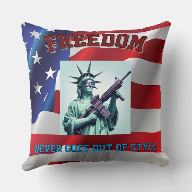 Statue of Liberty Patriotic Sunglasses M4 Rifle  Throw Pillow (Back)