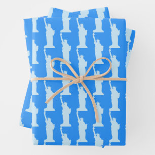 Statue of Liberty Pattern Elegant Blue New York  Wrapping Paper Sheet